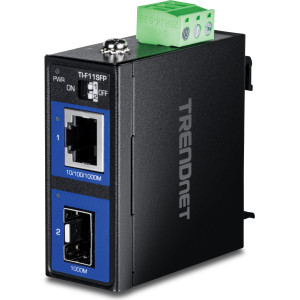 TRENDnet TI-F711SFP Industrial 100/1000Base-T to SFP Media Converter, IP50, DIN rail or wall mount